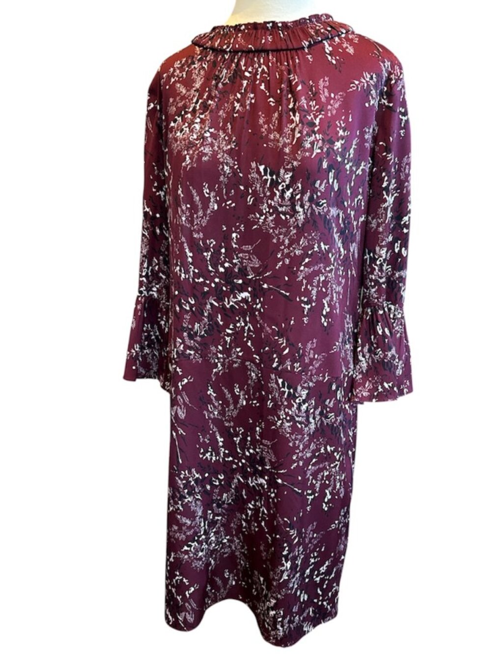Nordstrom Maroon Floral Silk Smock Long Sleeve Dress